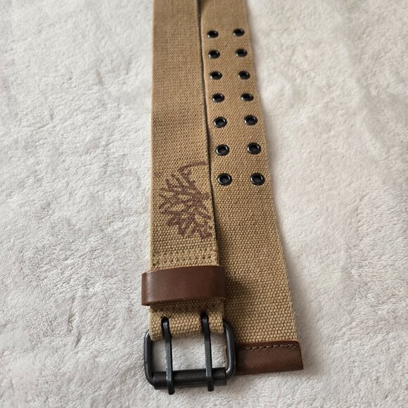 Timberland Men’s Canvas & leather Belt Adjustable Casual Outdoor Khaki Brown s36 - Picture 2 of 5